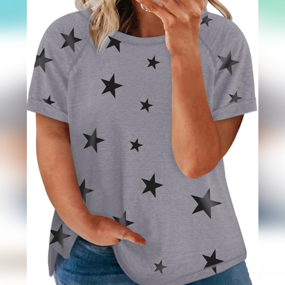 Casual Summer T Shirt, Short Sleeve, Side Slit Tee